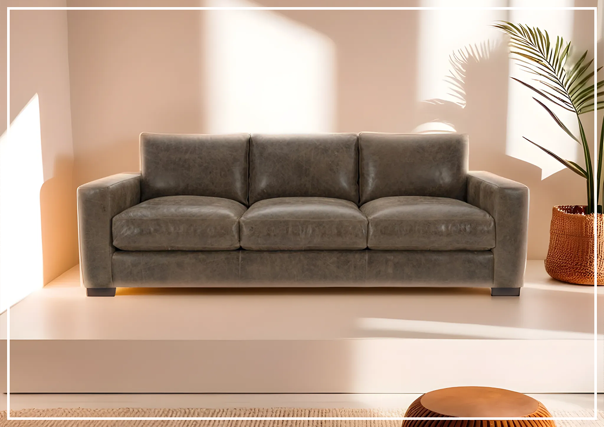 Bernhardt Dawkins Genuine Leather Sofa with Walnut Finish - Luxurious Living Room Furniture for Home & Office