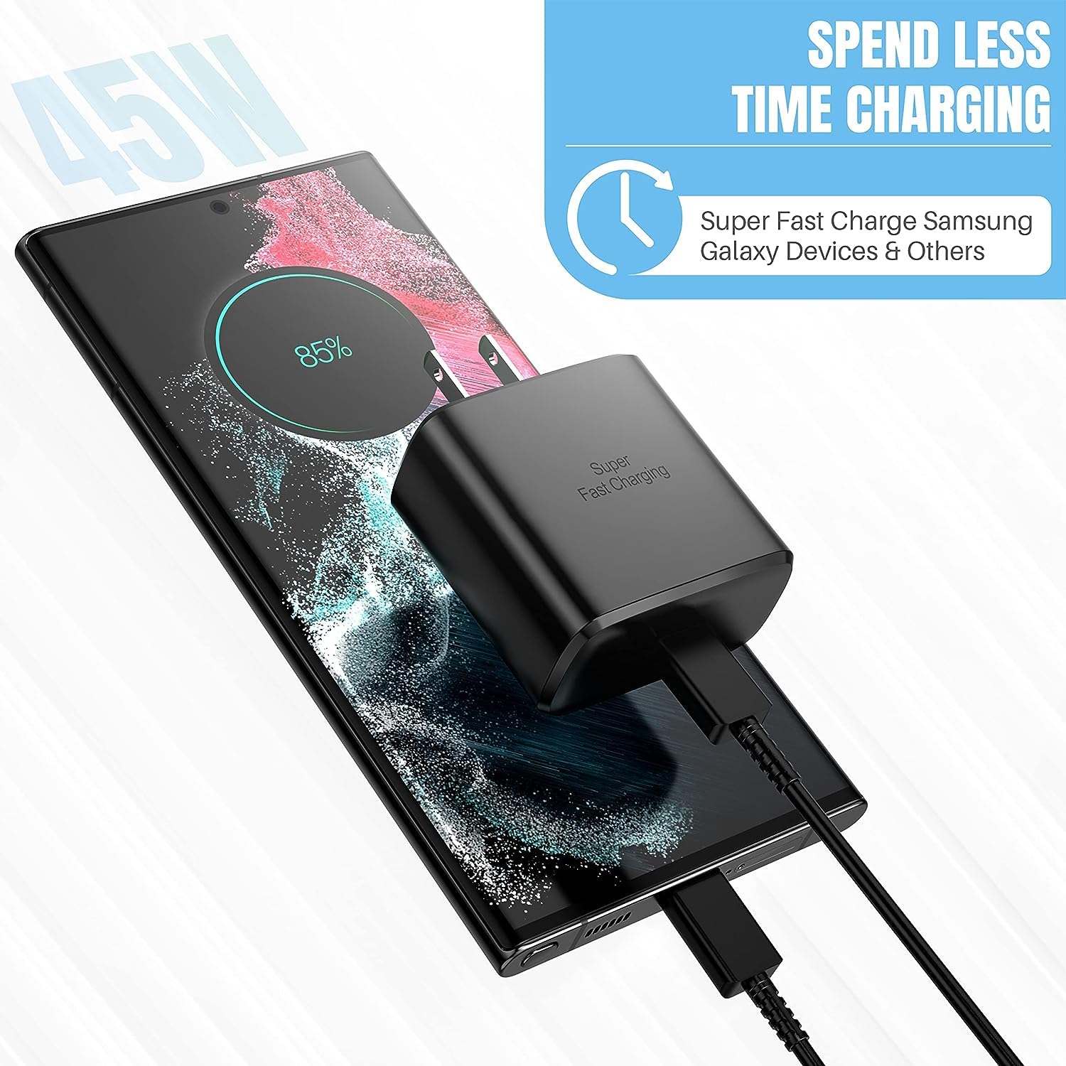 45W Super Fast USB C Charger Block & 10ft Type C Cable for Samsung Galaxy S25/S24/S23/S22/Z Fold 3/4/5 & iPhone 15/16 - Rapid Charging for Home, Office & Travel