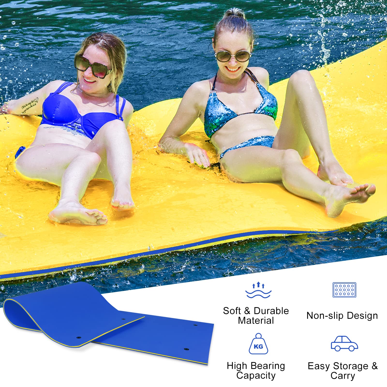 GLACER Floating Water Mat - Extra Large Tear-Resistant XPE Foam Swim Pad for Pool, Lake & Beach - Portable Roll-Up Design for Relaxation, Sunbathing & Water Recreation - Perfect for Family Fun, Summer Parties & Vacation Activities