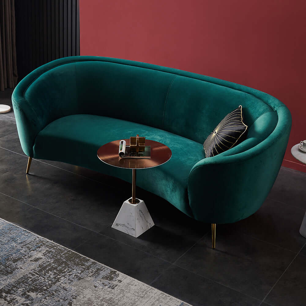 Modern Deep Green Velvet Sofa with Metal Legs - Luxurious Mid-Century Living Room Furniture for Home Decor & Relaxation