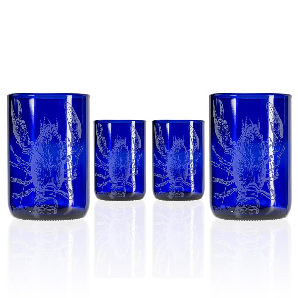 Upcycled Lola Lobster 12oz Blue Repurposed Tumbler Cup - 12 Pack Bulk Set for Coffee, Tea & Cold Drinks | Eco-Friendly Reusable Travel Mug for Office, Picnics & Beach Outings
