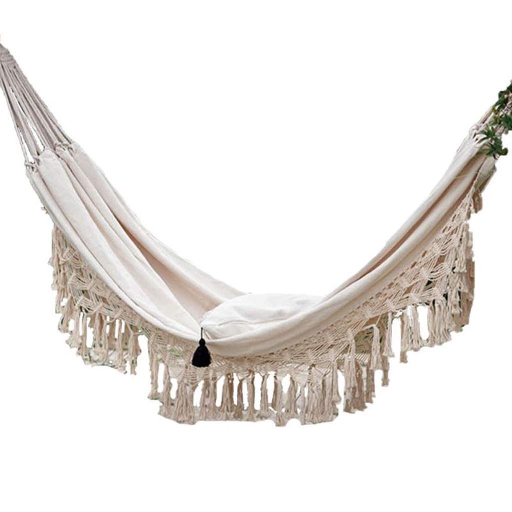 Premium Garden Hammock for Indoor & Outdoor Use - Heavy Duty Canvas Hammock with 150kg Load Capacity - Single Hammock Swing for Camping, Backyard, Patio (White, 184x145cm) - Perfect for Relaxation, Lounging & Outdoor Adventures