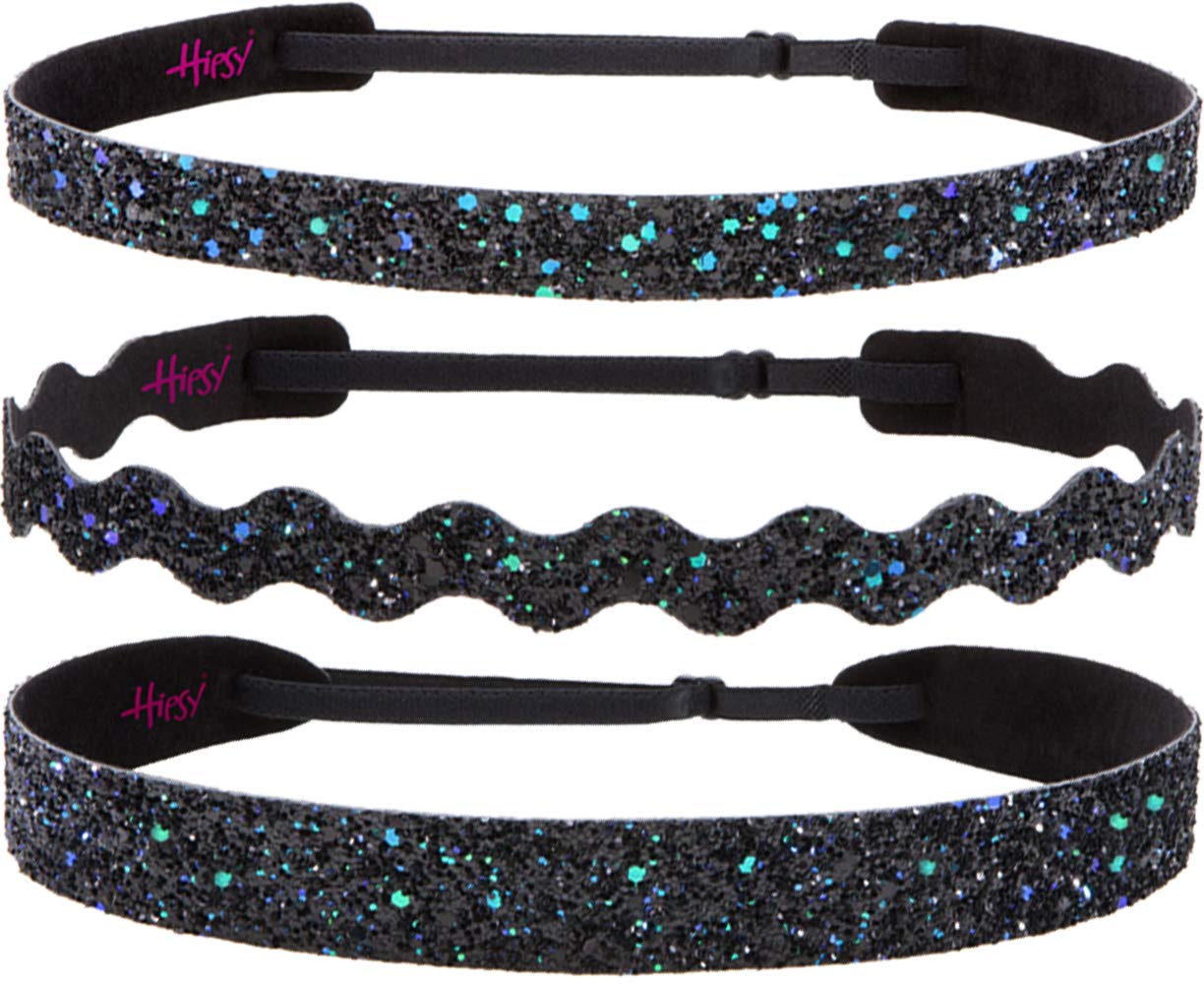 Sparkly Bling Headbands for Women, Girls & Teens - Adjustable No Slip 3-Pack in Petite Size (Peacock Glitter Mix) | Perfect for School, Sports, Parties & Everyday Fashion