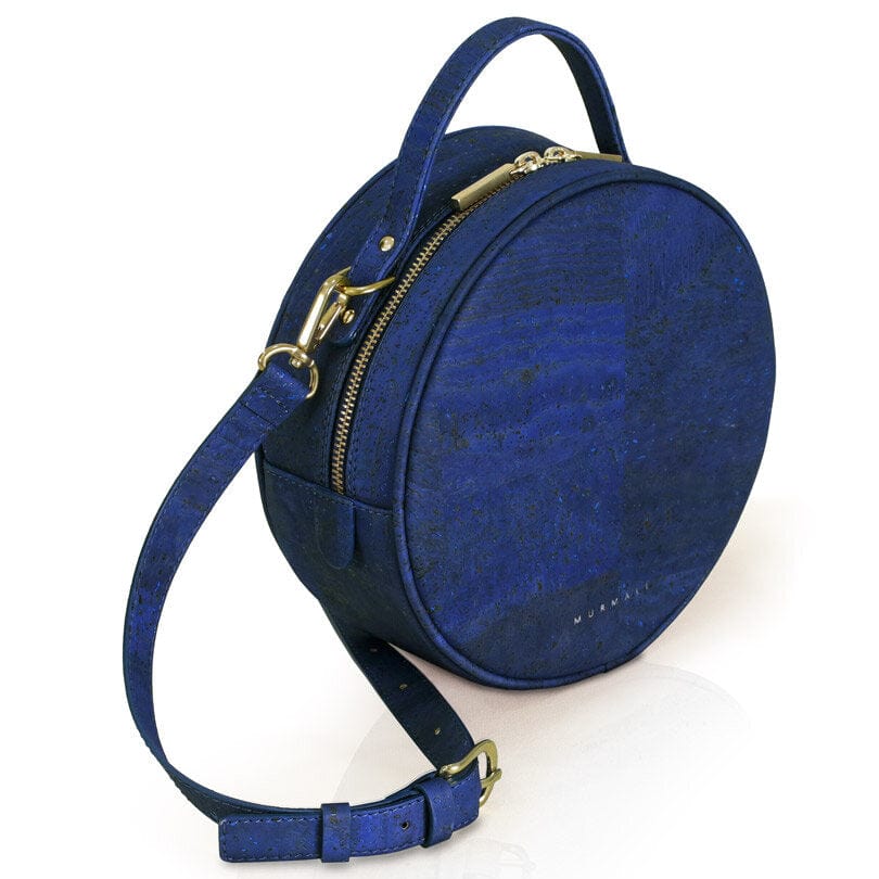 Handmade Vegan Cork Round Shoulder Bag for Women - Navy Blue | Eco-Friendly Fashion Accessory for Work, Travel & Everyday Use