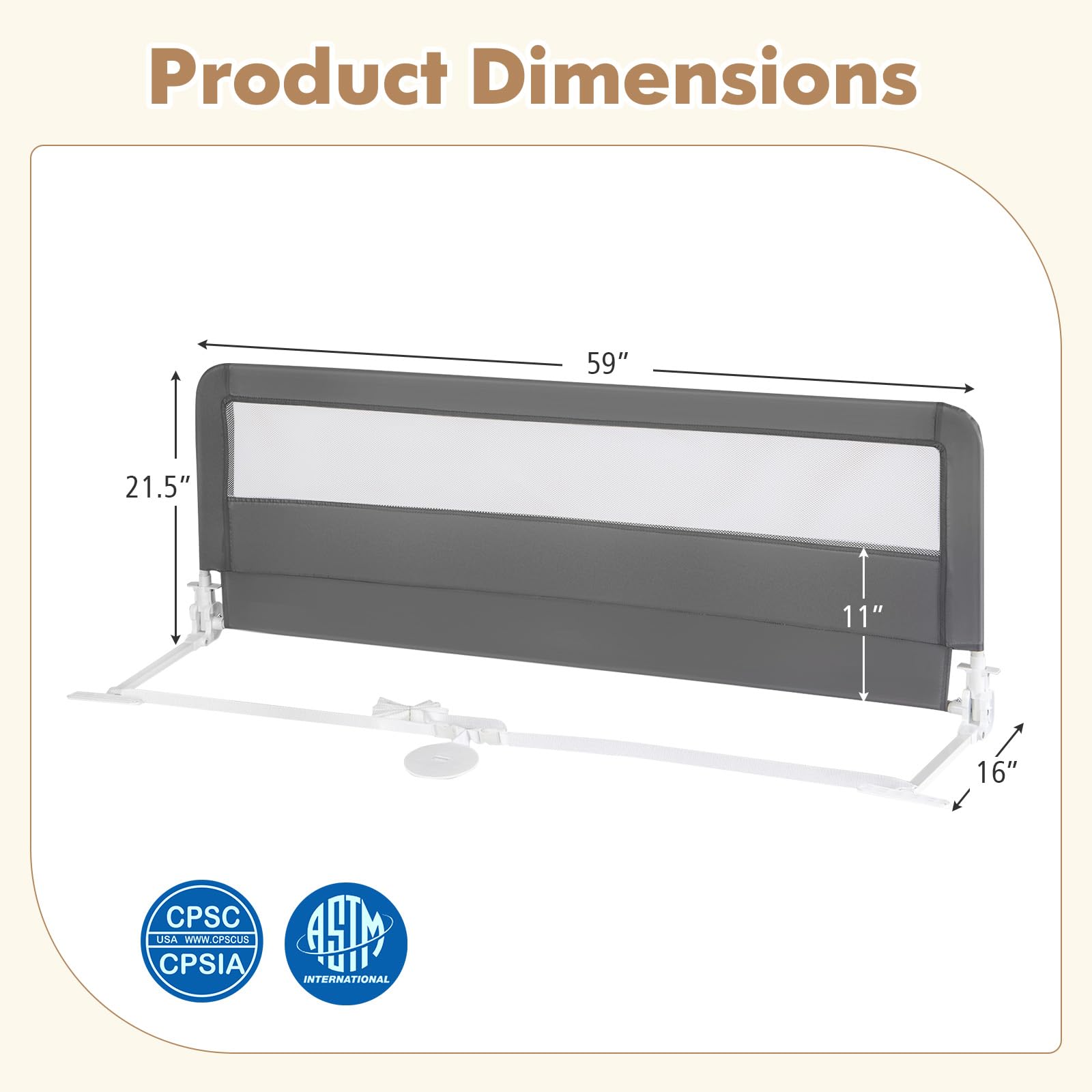 Costzon Extra Long Swing Down Bed Rail for Toddlers - 2 Pack Safety Bed Guards with Straps, Fits Convertible Crib, Twin, Full, Queen & King Size Beds - Foldable Baby Bed Rail (59 Inch, Gray) - Perfect for Toddler Safety & Transition from Crib to Big Kid Bed
