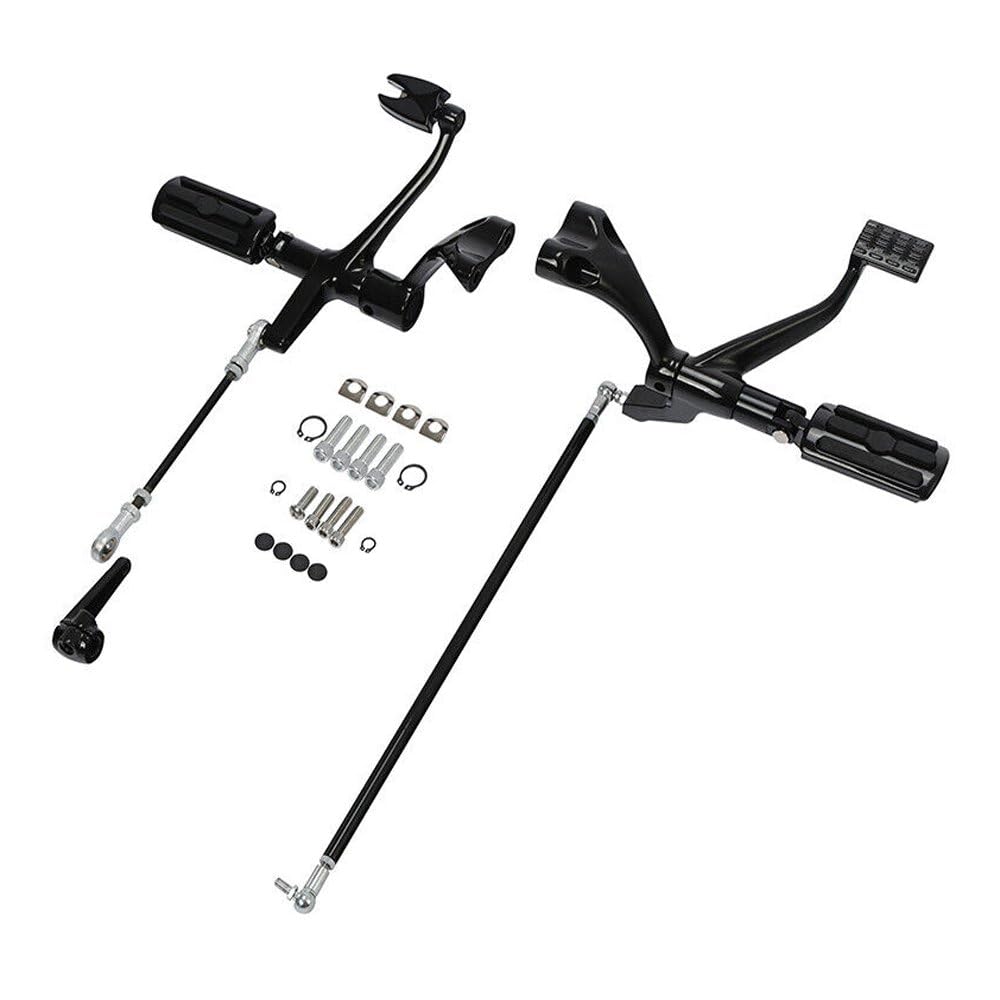 Black Forward Control Pegs Levers Linkages for Harley-Davidson Motorcycles - Compatible with Touring, Softail & Dyna Models - Perfect for Custom Bike Builds & Long-Distance Riding