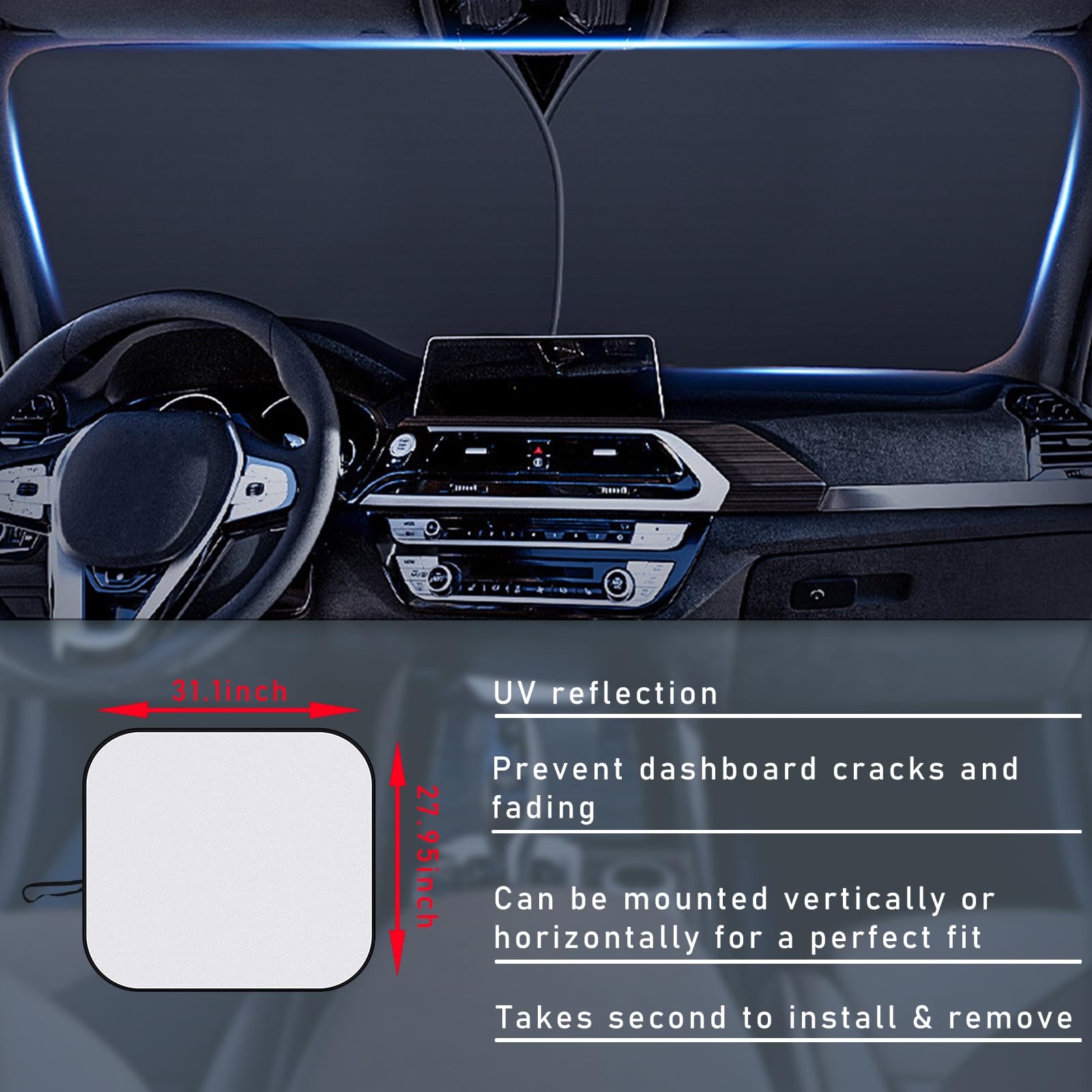 Ziciner 2 Pack Car Windshield Sun Shade - 28