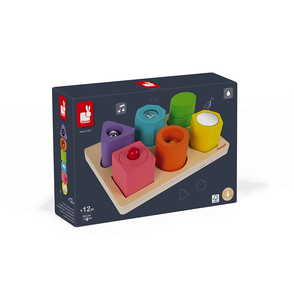 I Wood Shapes & Sounds Puzzle - 6 Block Educational Toy for Toddlers 12 Months+ | Montessori Learning & Sensory Play for Babies