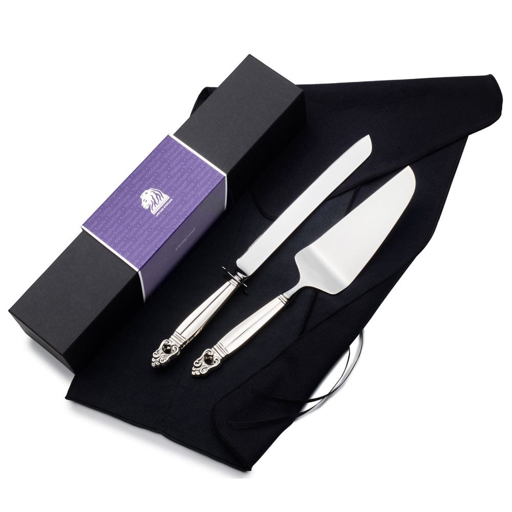 Royal Danish Sterling Silver Wedding Cake Knife and Server Set - Elegant Bridal Shower Gift for Wedding Ceremony, Anniversary & Special Occasions