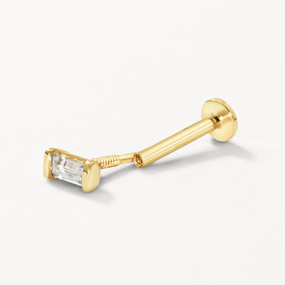 10K Gold White Sapphire Baguette Helix Single Stud Earrings for Women - Perfect for Everyday Wear, Parties & Special Occasions