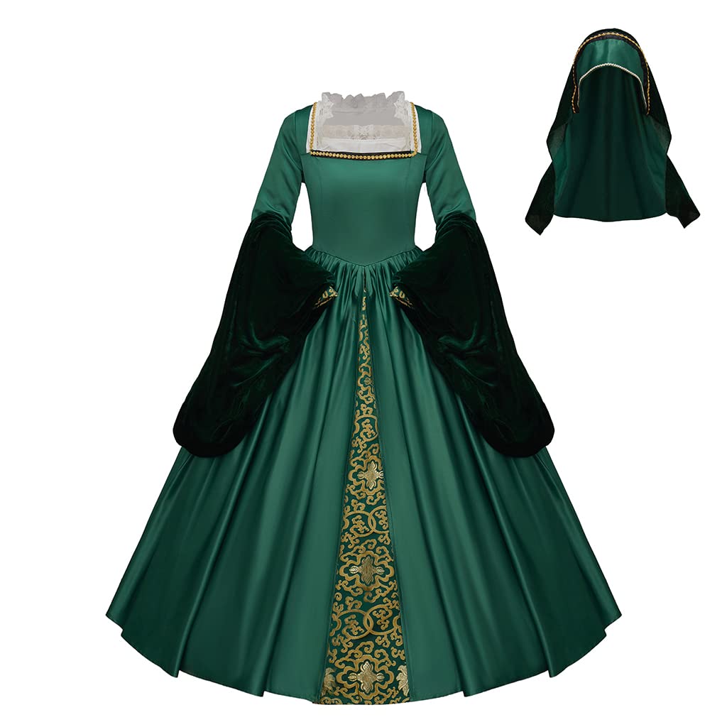 Victorian Queen Elizabeth Tudor Dress - Anne Boleyn Style Green Renaissance Gown for Cosplay, Halloween & Historical Reenactment