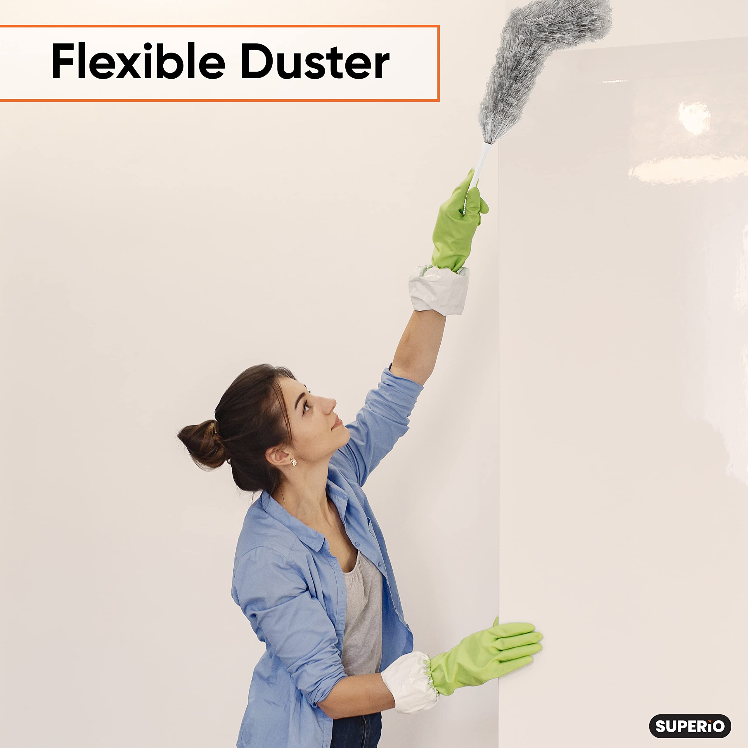 Superio Extendable Duster with Aluminum Handle for Home Cleaning - Dusting Ceilings & Fans