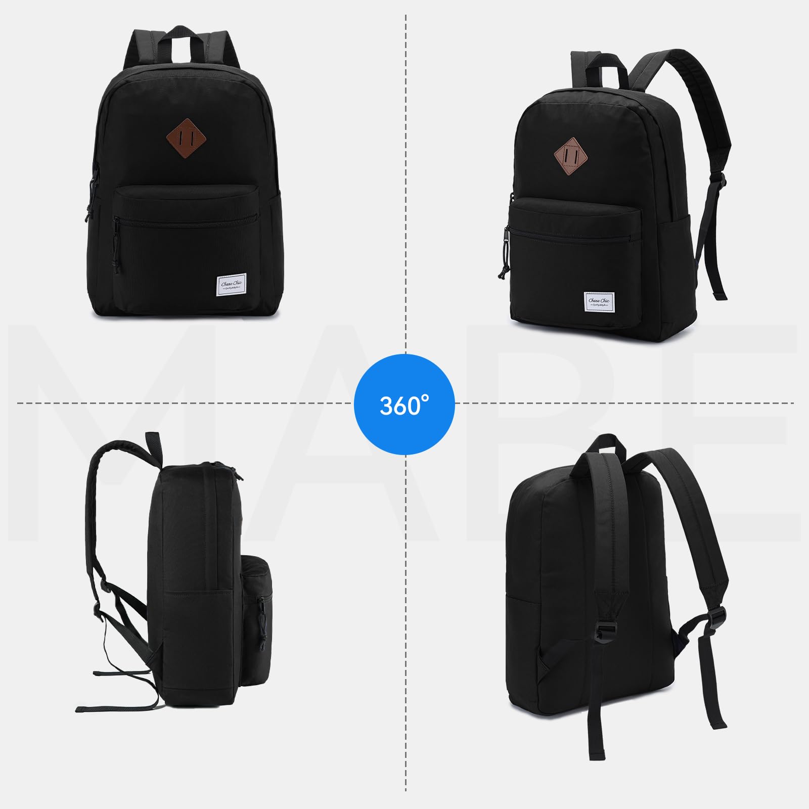 Stylish Unisex Lightweight School & Travel Backpack - Water-Resistant Casual Rucksack with Laptop Compartment Fits 15.6 Inch Notebook - Perfect for College, Commuting & Weekend Getaways (Black, Medium Size)