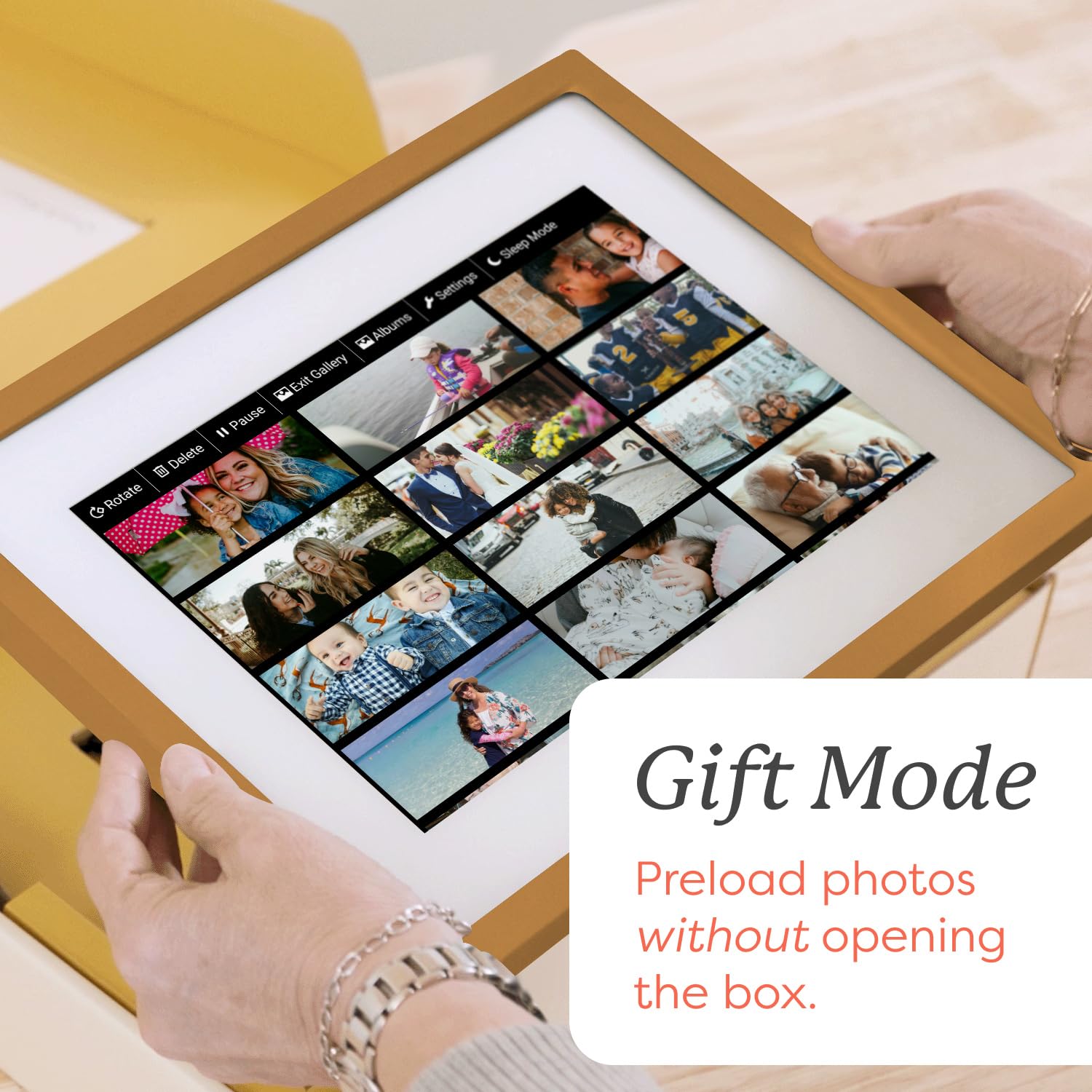 Skylight 10 Inch WiFi Digital Picture Frame - Touch Screen Display, Upload Photos from Phone, Customizable Gift for Family & Friends (Gold) - Perfect for Home Decor, Office Display, and Special Occasions