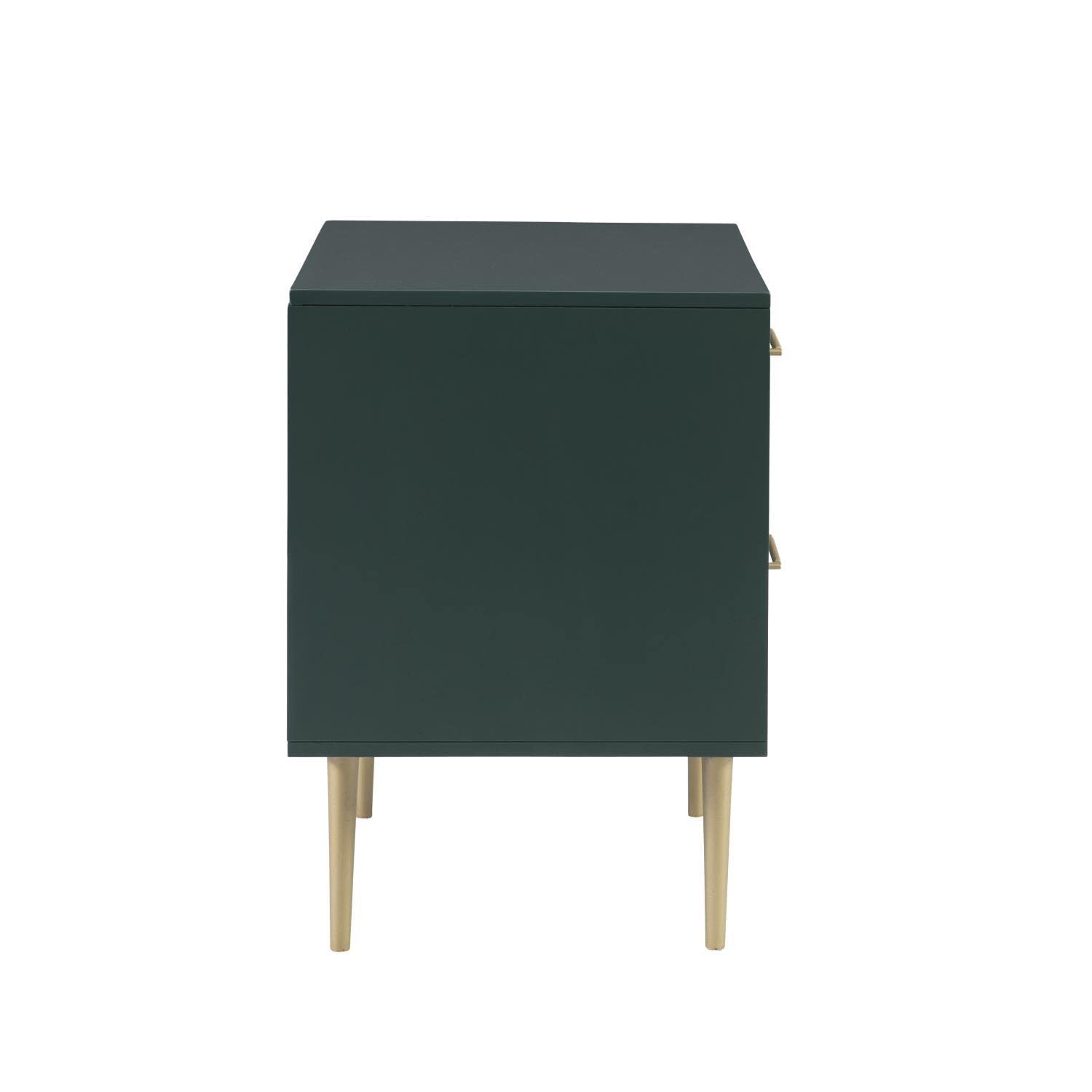 Linon Gloria 2-Drawer Nightstand - Dark Green Finish, Bedside Table for Bedroom, Compact Storage for Lamps, Books & Essentials