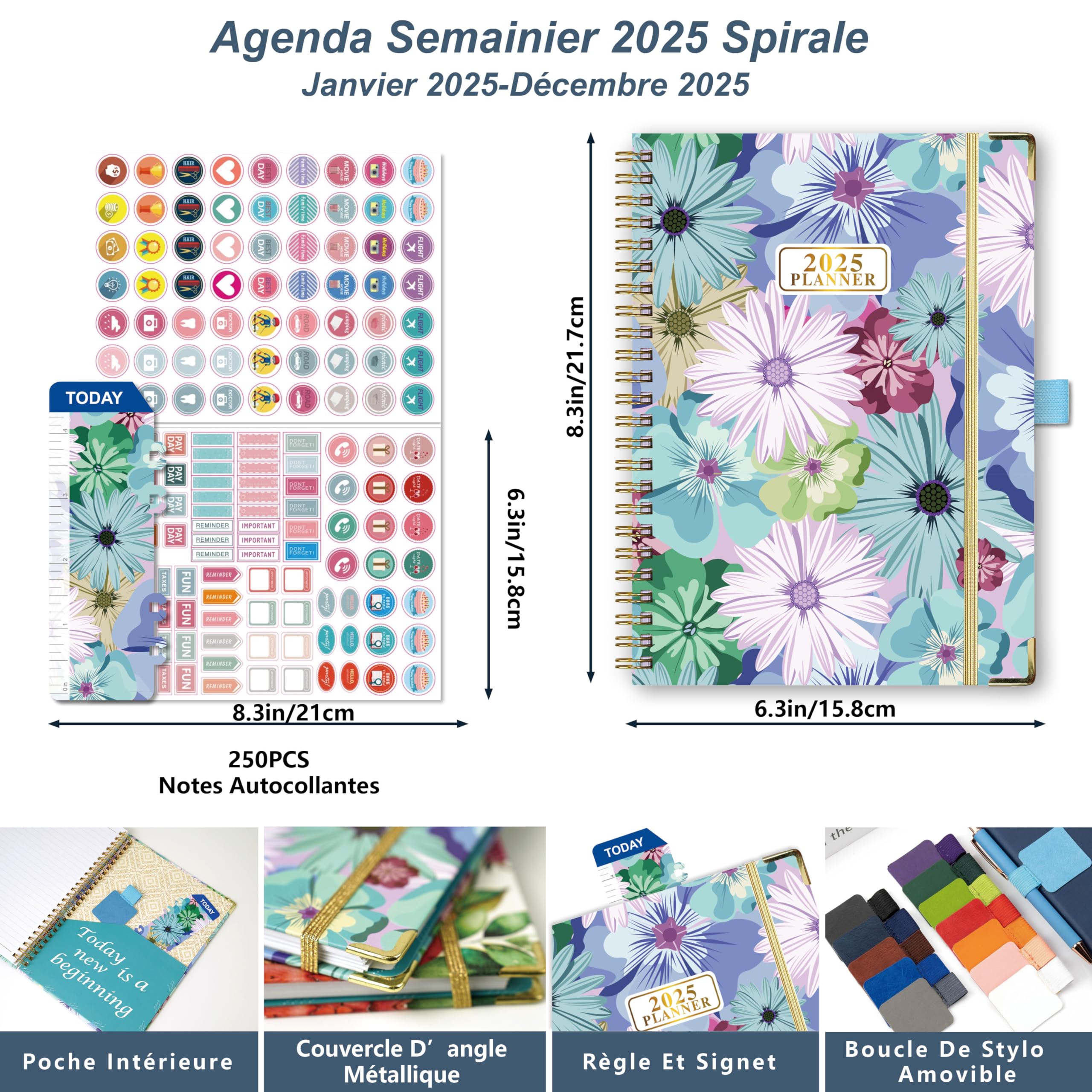 2025 Gumiho Weekly Spiral Planner A5 Size (January-December) - School Planner with Pen Loop, Bookmark Ruler & Planning Stickers (Blue) - Perfect for Students, Professionals & Organizing Daily Tasks