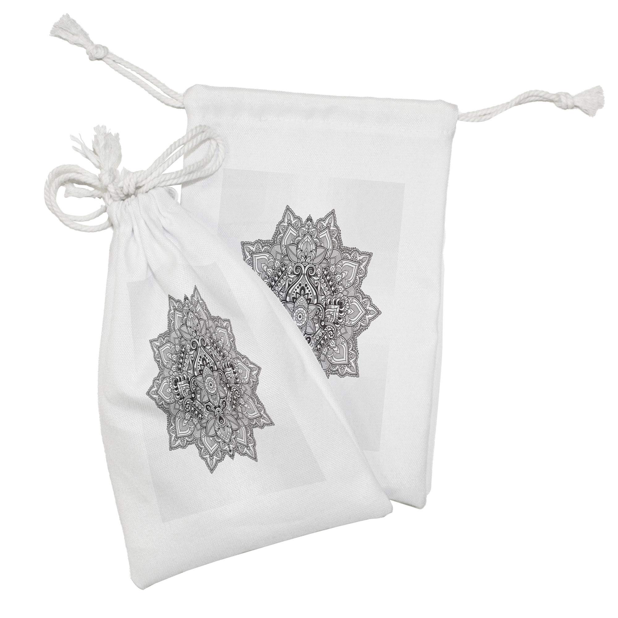 Ambesonne 2-Pack Lotus Fabric Pouch Set - Mandala Aztec Tribal Pattern Drawstring Bags (9