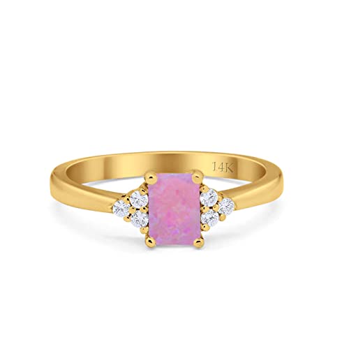 14K Yellow Gold Lab Created Pink Opal