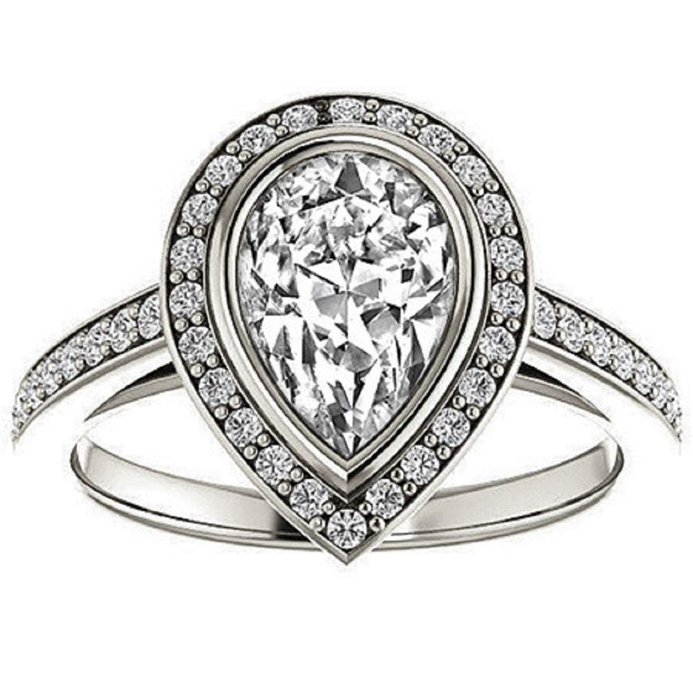 1.50CT Pear Cut Moissanite Bridal Ring Set - VVS1 Clarity, Colorless, 925 Sterling Silver - Halo Engagement & Wedding Ring Set - Perfect Gift for Anniversaries & Proposals