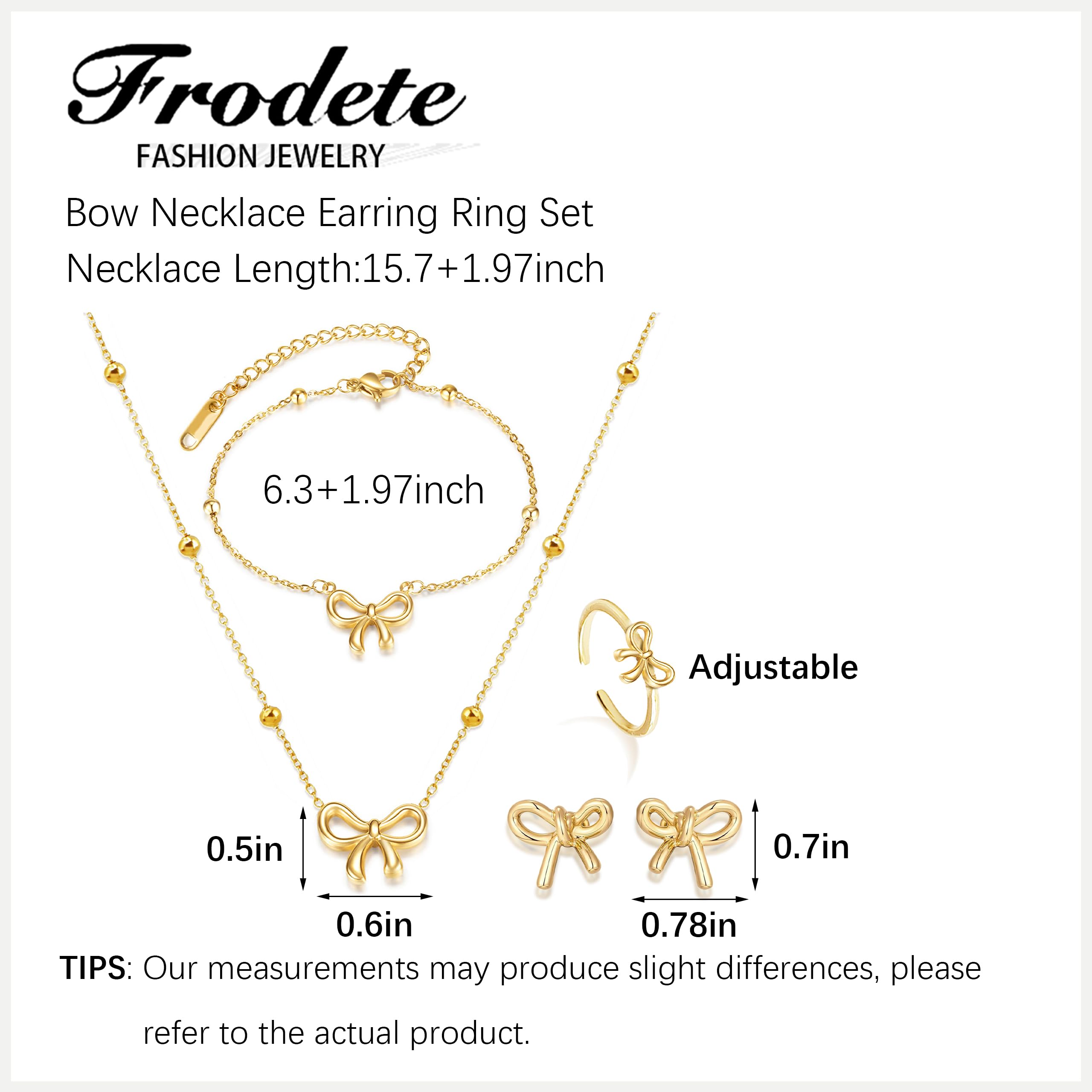 Elegant Bow Jewelry Set for Women - Necklace, Earrings & Bracelet | Bowknot Pendant Chain, Ribbon Stud Earrings | Coquette Accessories | Perfect Christmas Gift for Her | Ideal for Parties, Dates & Special Occasions