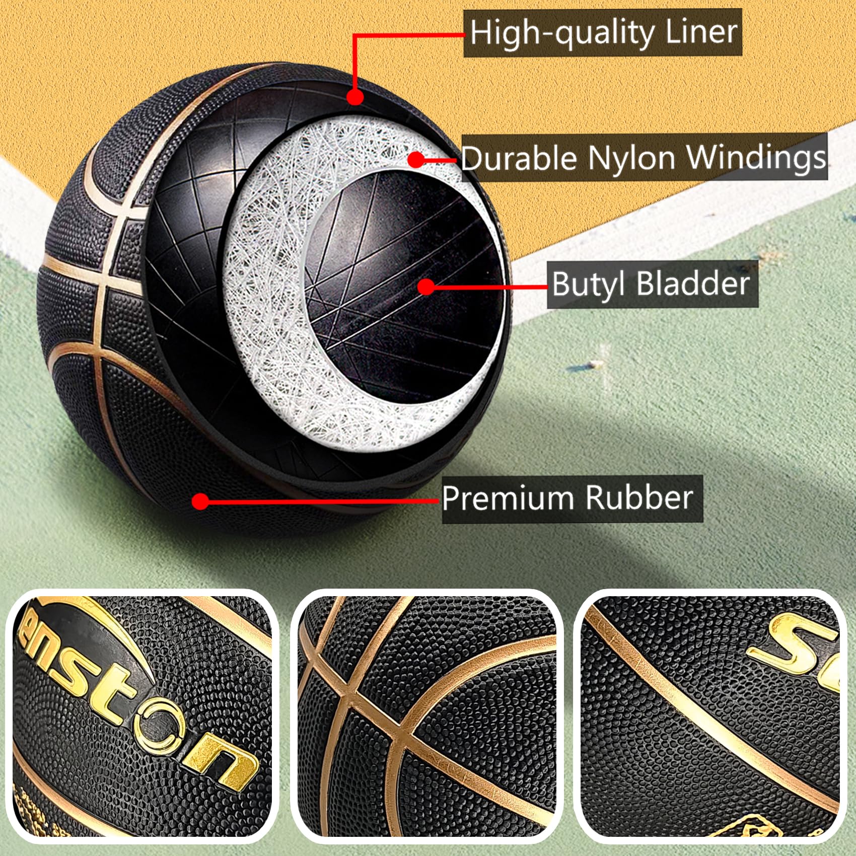 Senston 29.5'' Official Size 7 Rubber Basketball - Indoor & Outdoor Street Basketball with Air Pump - Perfect for Training, Games & Playground Use