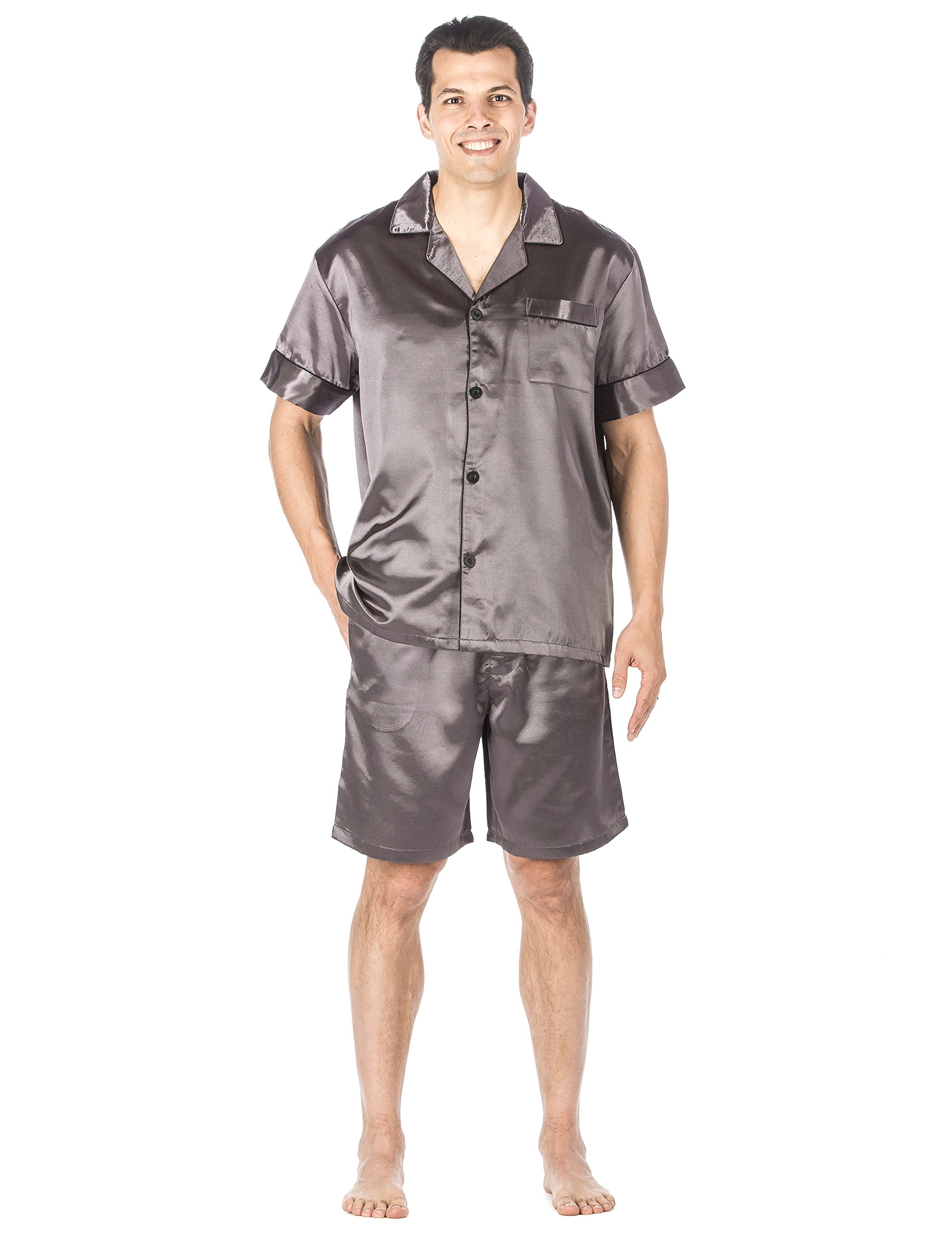 Premium Men's Satin Pajama Set - Soft Short Sleeve Sleepwear for Lounge & Vacation - Comfortable Nightwear for Relaxation at Home or Hotel Stay