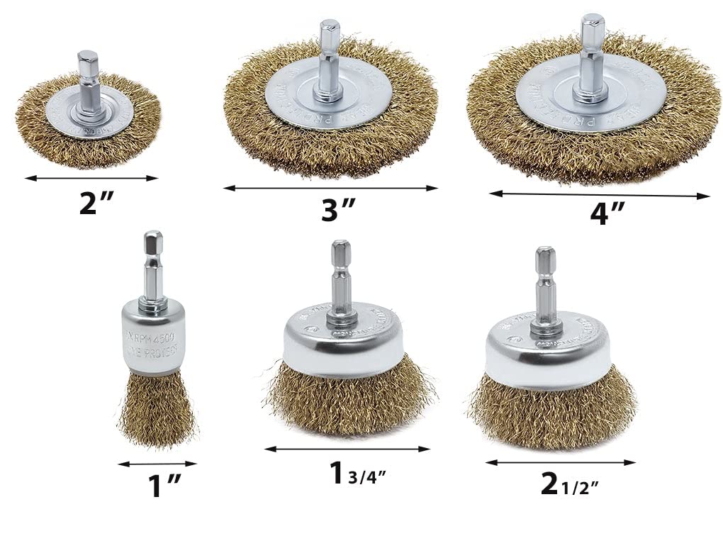 6pc Brass Wire Brush Drill Set - Clean Rust & Debris for DIY & Auto Repair
