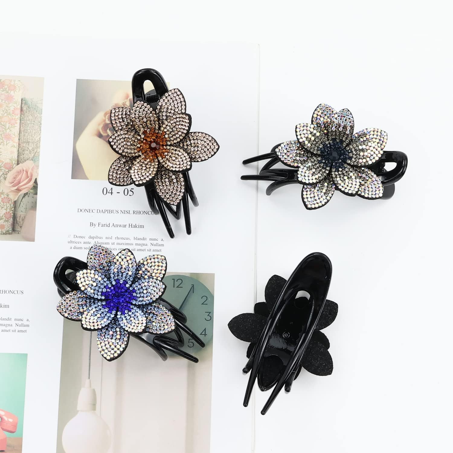 Luxury Rhinestone Flower Hair Clips for Women - Sparkly Crystal Hair Claws & Barrettes for Thick Long Hair - Korean Hair Accessories for Girls & Women - Perfect for Weddings, Parties & Everyday Glam