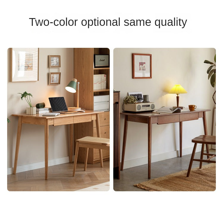 Solid Oak Wood Office Desk with Spindle-Shaped Slanted Legs - Modern Home Office Furniture for Work & Study