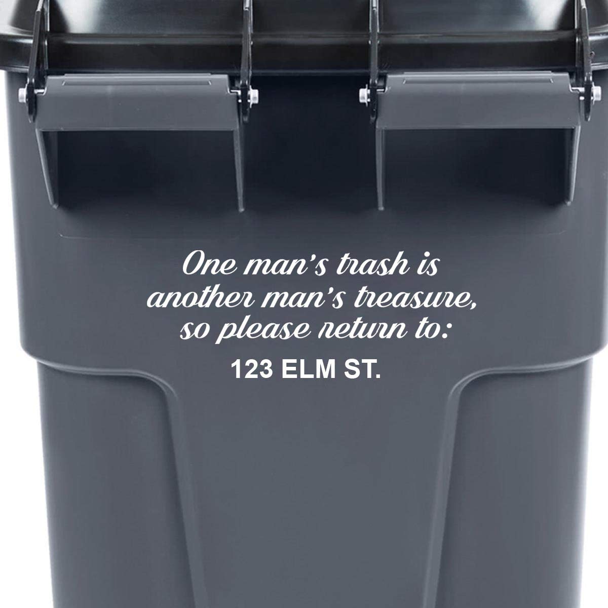 VWAQ Funny Garbage Can Decal - 'One Man's Trash is Another Man's Treasure' Vinyl Sticker - White (TC2) - Perfect for Kitchen, Office, or Recycling Bin Decoration