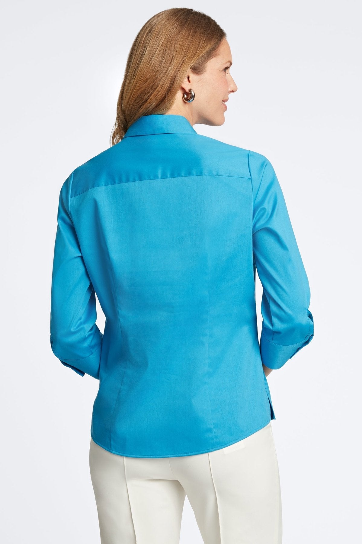 Luna No Iron Stretch Matte Sateen 3/4 Sleeve Shirt for Women - Wrinkle-Free Comfort Blouse for Office, Business & Casual Wear