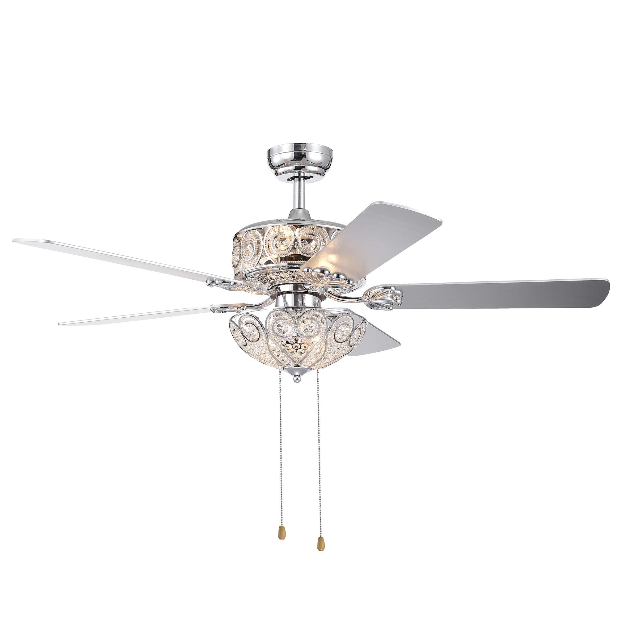 Tiffany Catalina 52-Inch Chrome Finish Crystal Ceiling Fan with Remote Control - 5 Blades, 2 Color Options - Perfect for Living Room, Bedroom & Dining Room Cooling & Decoration