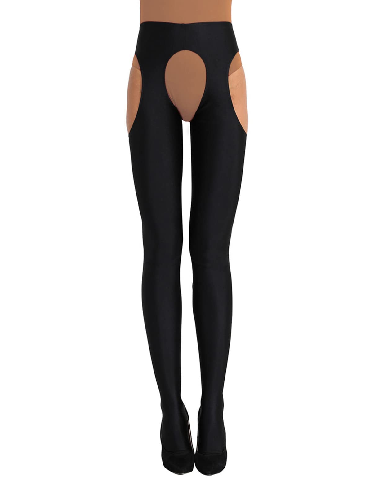 Sexy Crotchless Leggings for Women - Opaque Suspender Trousers & Thigh High Stockings Set | Perfect for Lingerie, Role Play & Intimate Occasions
