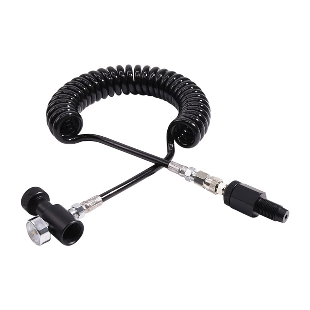 Heavy Duty Paintball Air Coil Remote Hose Line with QD & 3000 PSI Gauge - High Pressure Black Air Hose for Paintball Guns - Perfect for Outdoor Games, Tournaments & Tactical Training