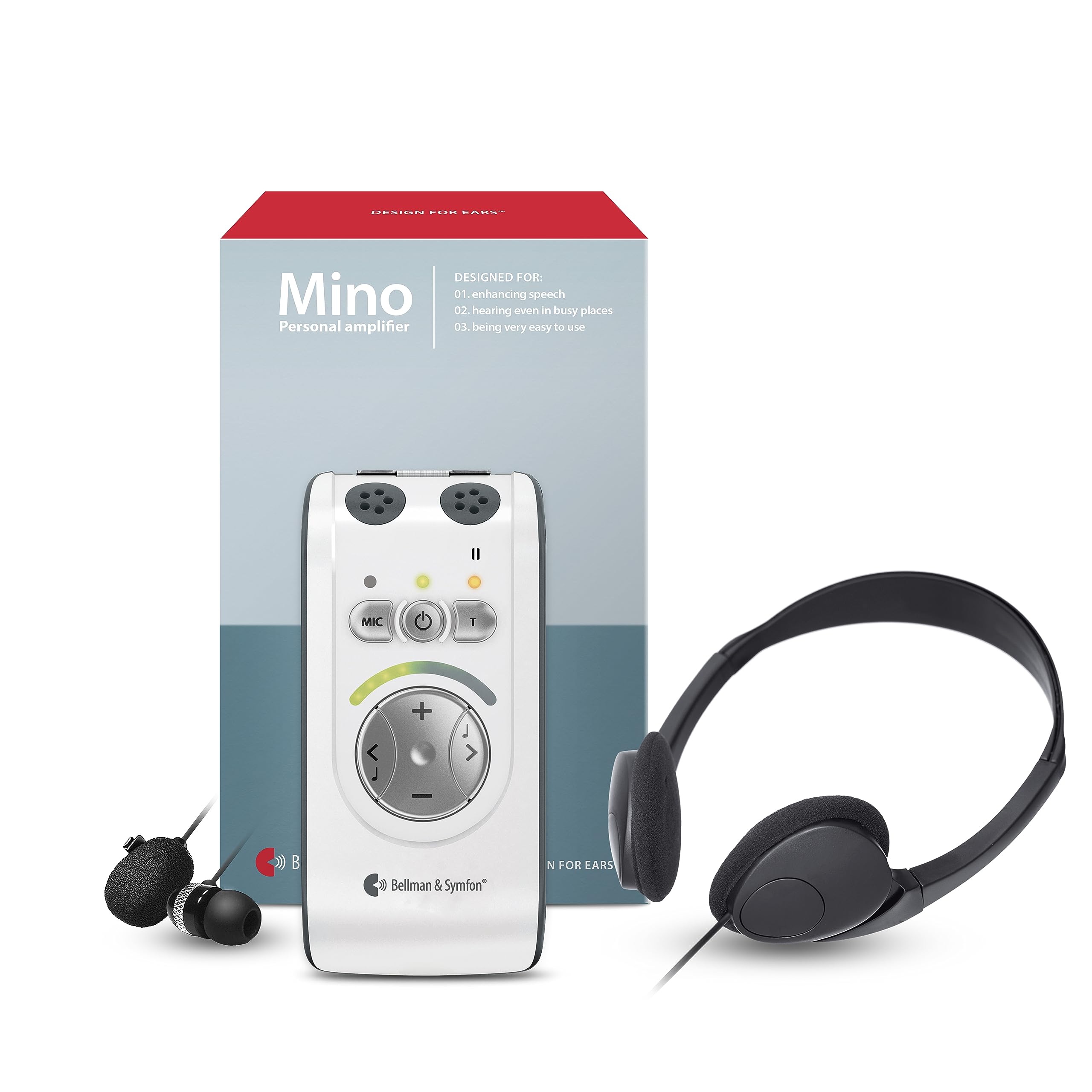 Bellman & Symfon Mino Digital Hearing Amplifier - Noise Reduction Rechargeable Hearing Aid with Headphones & Microset | Lightweight Design for Clear Conversations at Home, Outdoors & Social Events