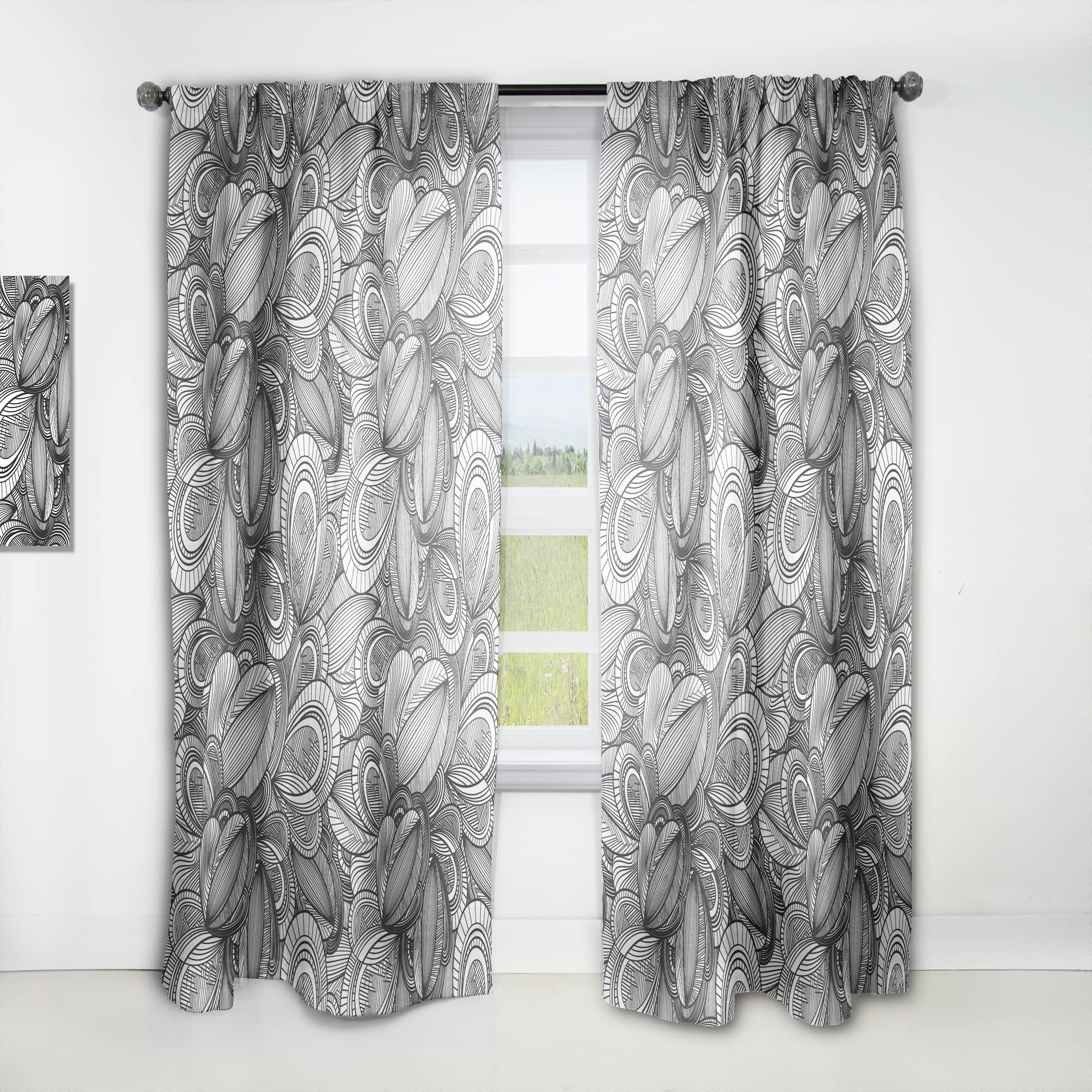 DesignQ Black and White Geometric Leaf Print Thermal Insulated Curtain Panel - 52x90 Inches - Perfect for Bedroom & Living Room Window Treatments - Energy Saving & Light Filtering