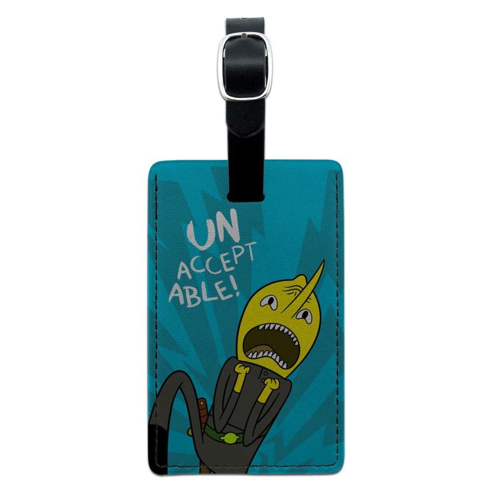 Adventure Time Lemongrab Unacceptable Rectangle Leather Luggage Tag - Durable ID Card Holder for Travel Bags, Backpacks & Suitcases - Perfect for Cosplay, Conventions & Anime Fans