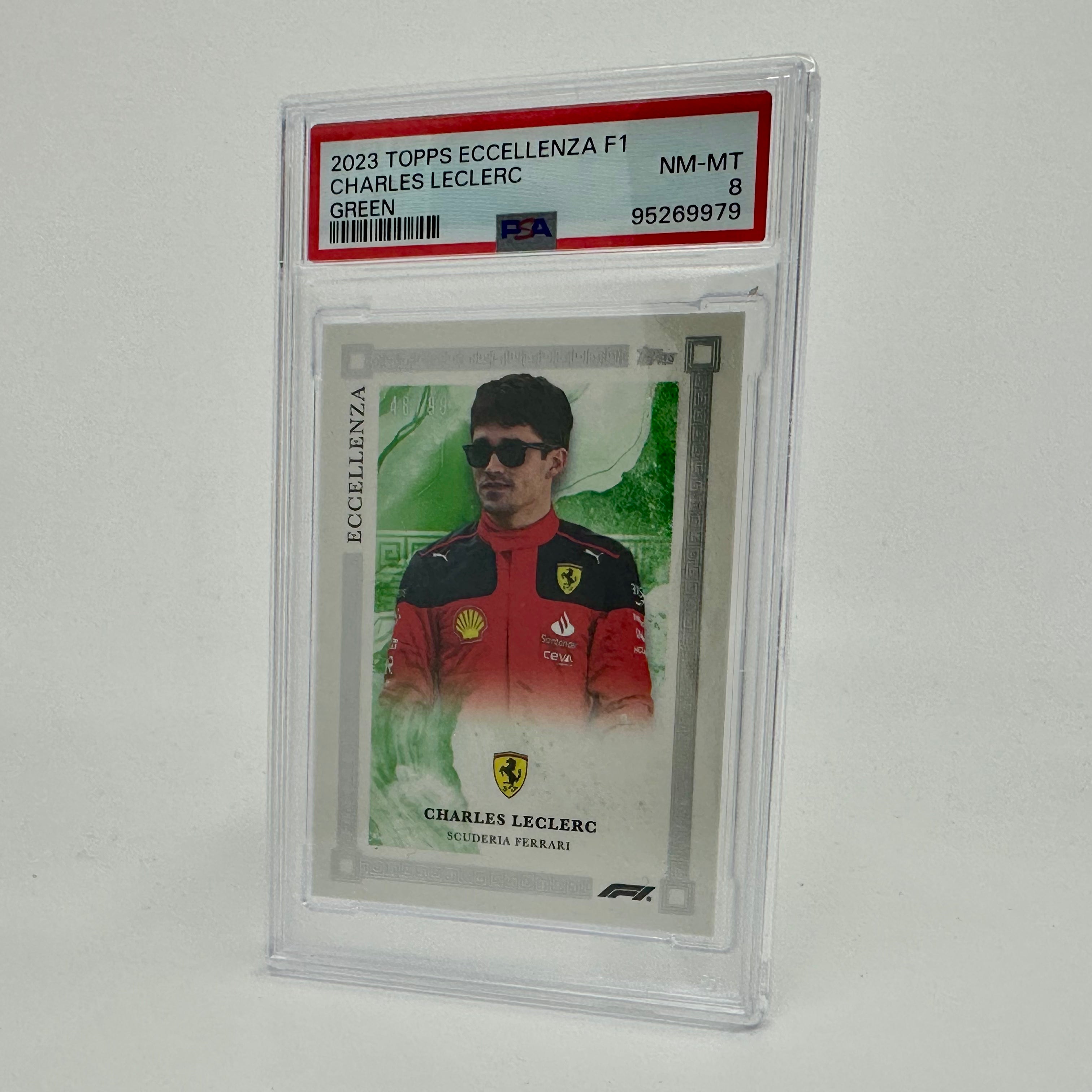 PSA 8 Charles Leclerc 2023 Eccellenza Green #48/99 - Rare Trading Card for F1 Collectors & Racing Fans - Perfect for Display, Investment, and Sports Memorabilia Collections