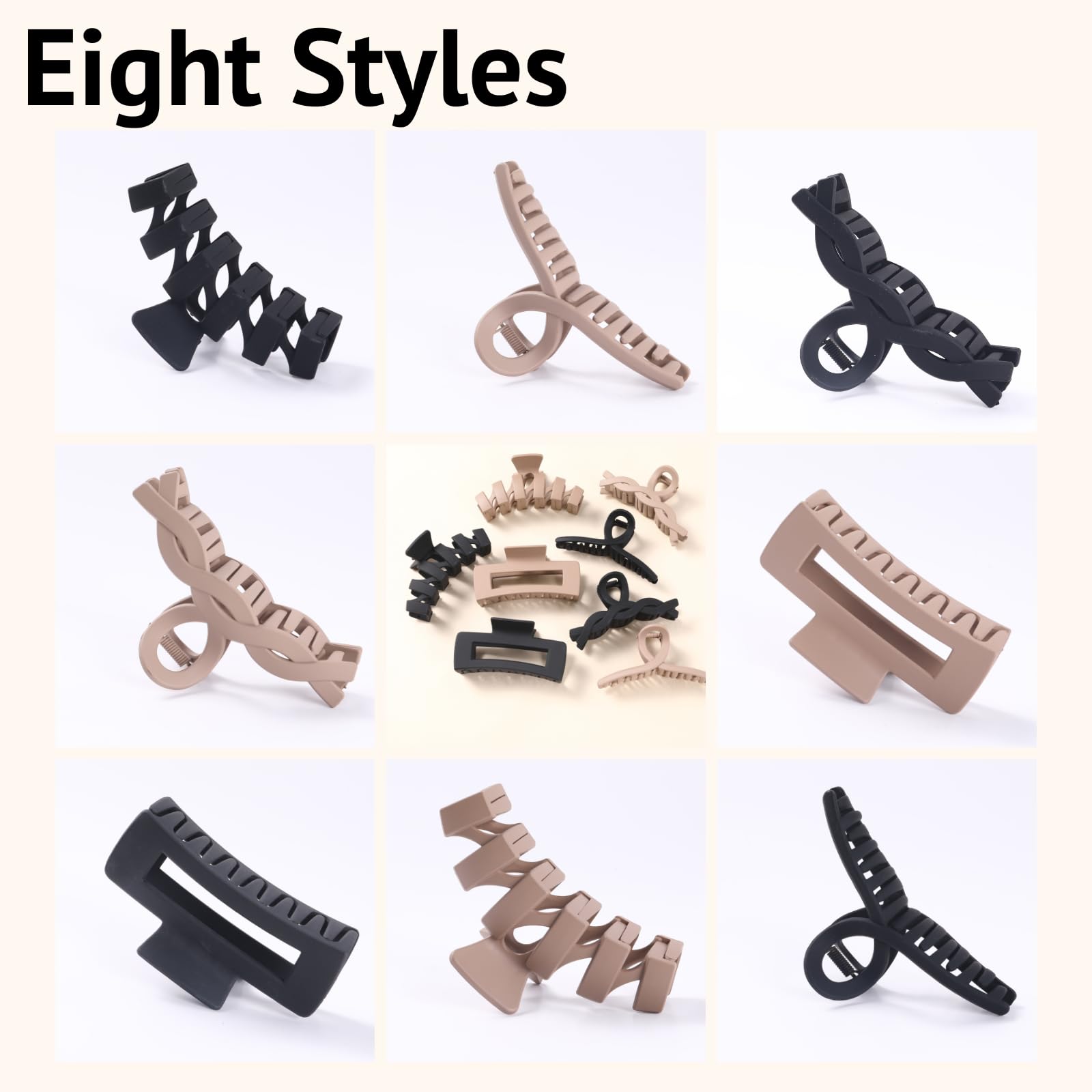 8 Pack Large Claw Clips for Women - Strong Hold Matte Non-Slip Hair Clips for Thick, Long, Curly & Straight Hair - Neutral & Black Hair Accessories - Perfect for Workouts, Office, and Everyday Styling