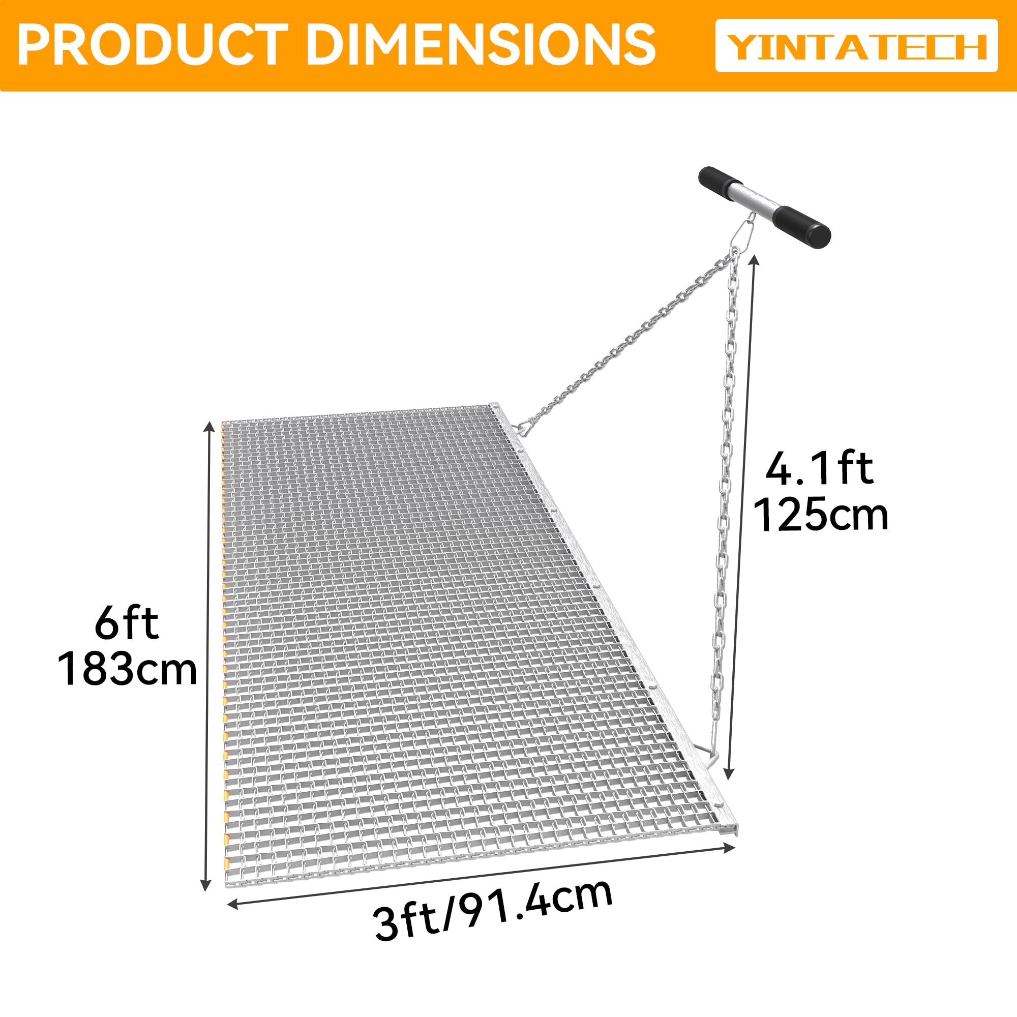 YINTATECH 3'x6' Heavy Duty Drag Mat for Field Leveling - Galvanized Steel Lawn Leveler Mat for ATV, UTV & Hand Use - Perfect for Sports Fields, Pastures & Landscaping Projects