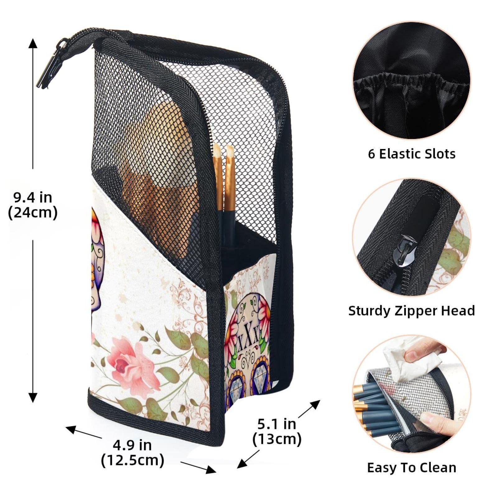 Floral Skulls & Flowers Makeup Brush Organizer Bag with 12 Brush Holder Pockets - Portable Travel Cosmetic Brush Case for Professional Makeup Artists & Beauty Enthusiasts - Perfect for Home, Travel & Salon Use