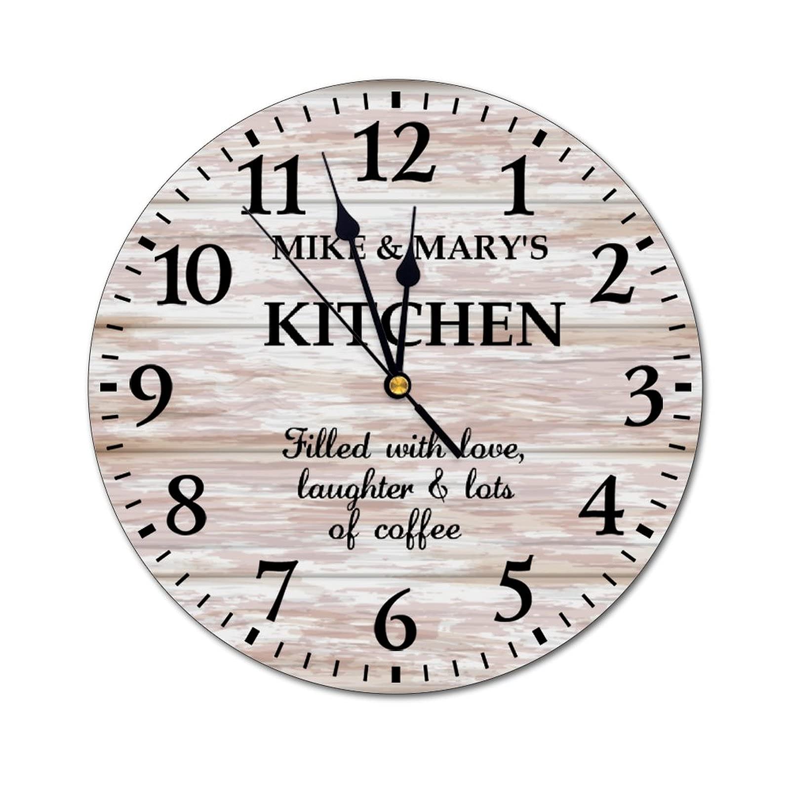 Personalized Silent Modern Wall Clock - 12 Inch Custom Name Kitchen Clock for Housewarming, New Couples | Perfect for Coffee Lovers & Home Decor