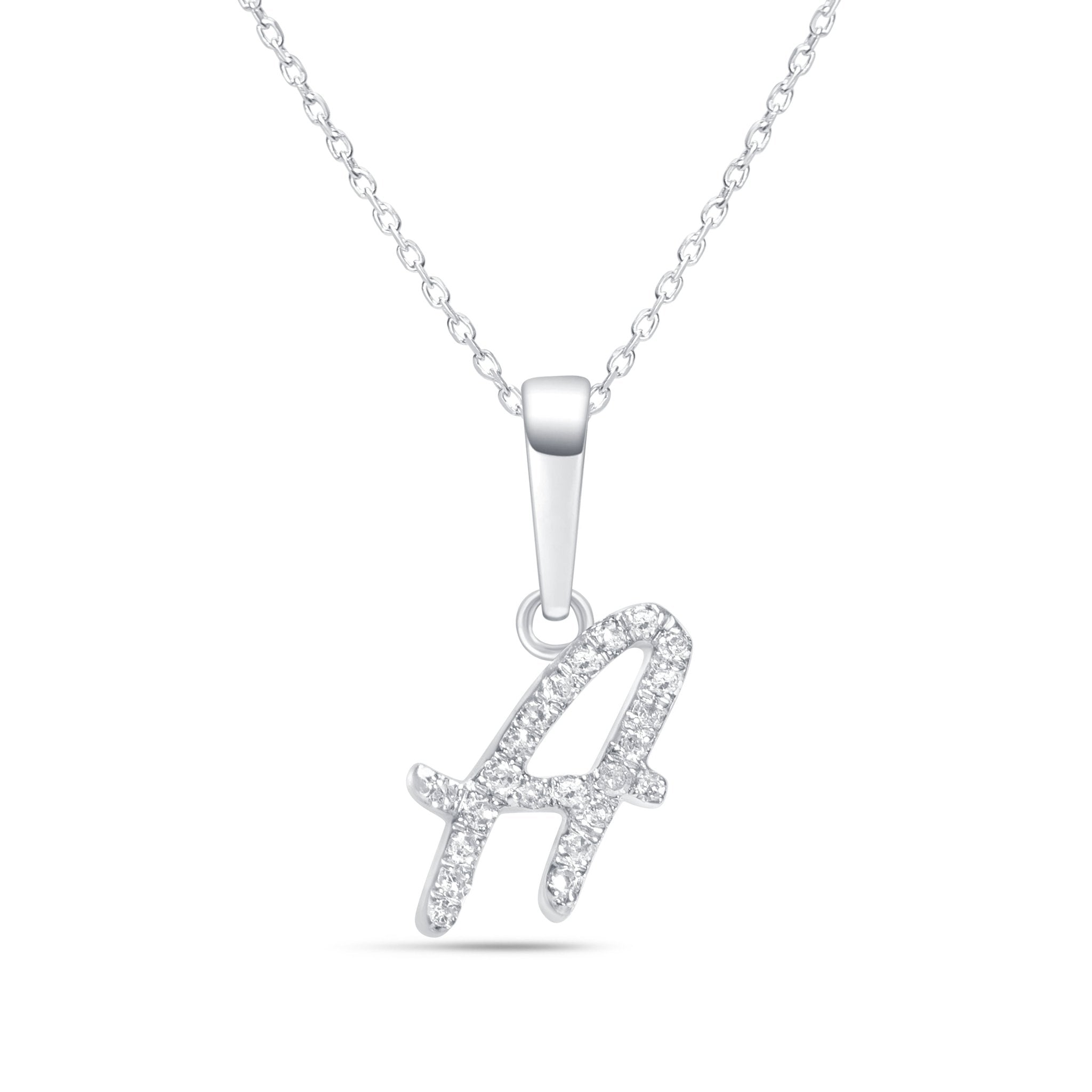 14K White Gold Diamond Initial Necklace - Personalized Cursive Letter Pendant for Women - Perfect Gift for Birthday, Anniversary & Valentine's Day