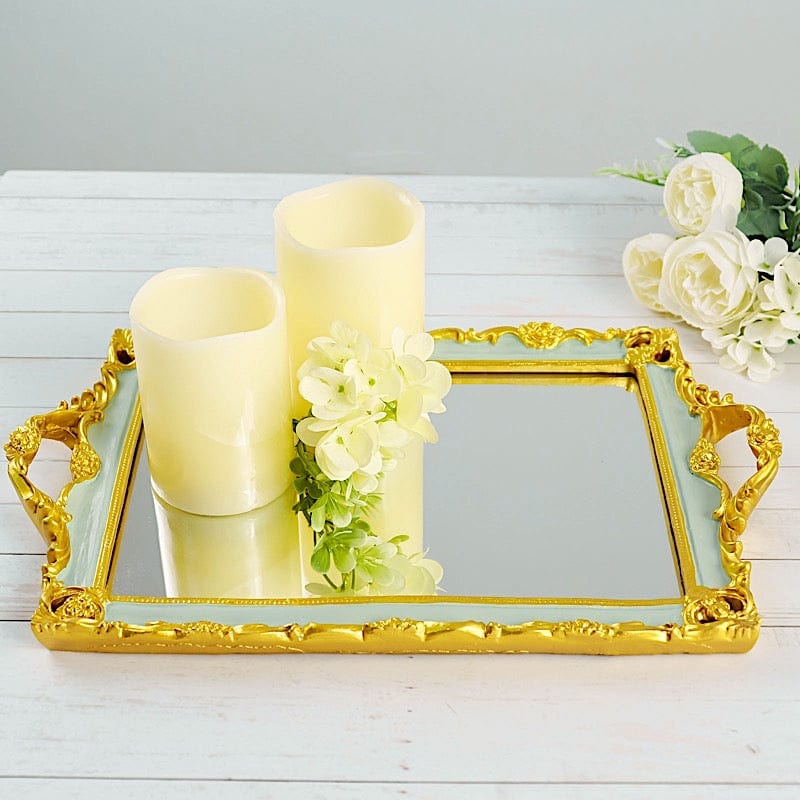 15x10 Inch Metallic Rectangular Mirror Serving Tray with Handles - Elegant Party Decor, Cocktail Serving, Home Decor & Gift Idea for Weddings, Hostess & Housewarming