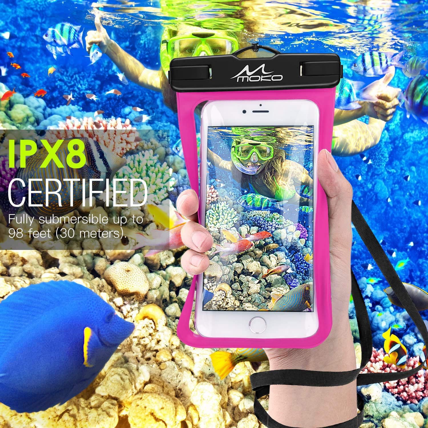 Waterproof Phone Pouch 2 Pack - IPX8 Underwater Phone Case Dry Bag with Adjustable Lanyard & Armband for iPhone 16/15/14/13/12/11 Pro Max/X/Xr/Xs/SE 3, Samsung S24/S23/S22/S21/S10 - Perfect for Swimming, Beach, Kayaking & Outdoor Activities (Black+Magenta)