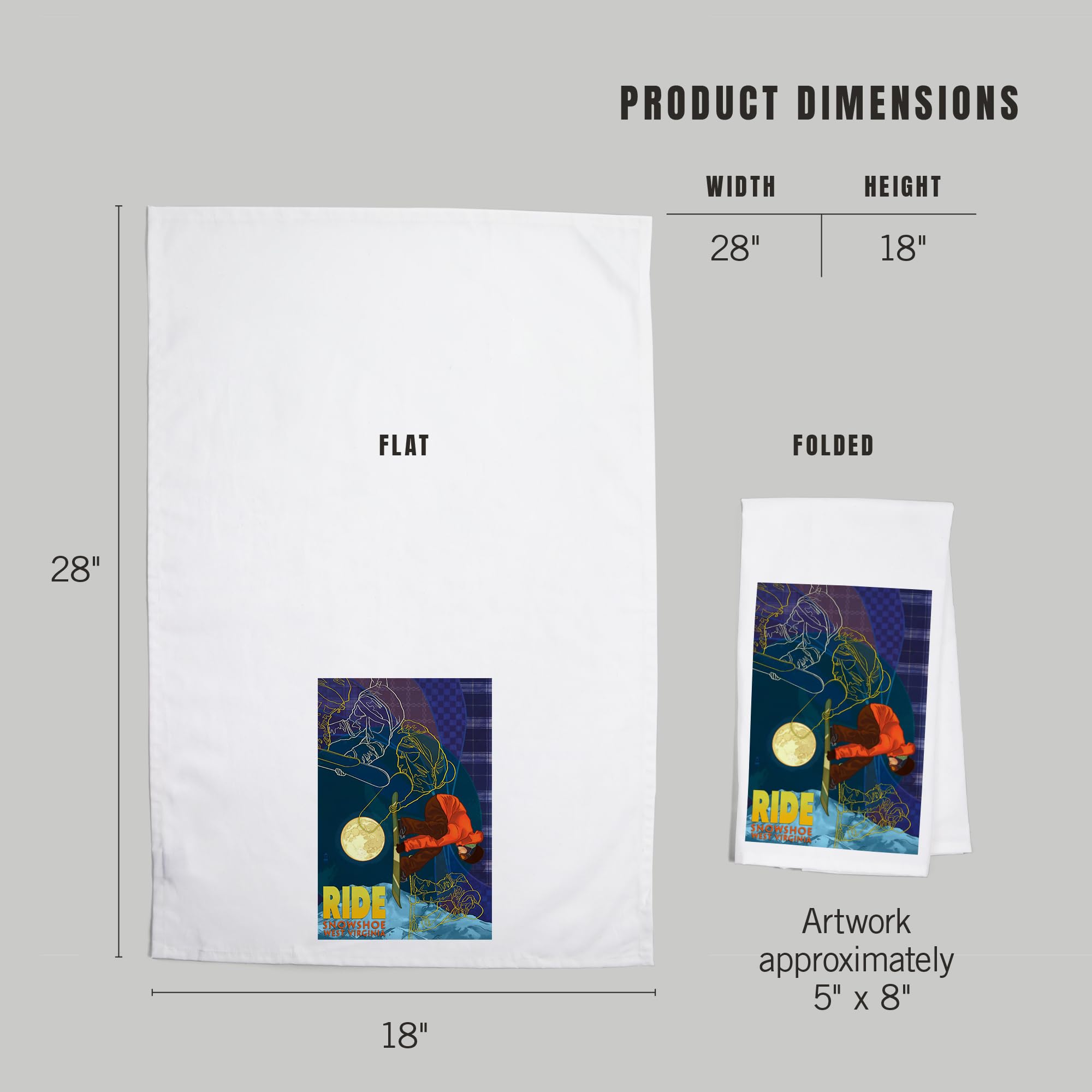 Lantern Press Snowshoe West Virginia Timelapse Snowboarder - 100% Cotton Tea Towel, Decorative Hand Towel for Kitchen & Home - Perfect for Dish Drying, Gift Giving & Farmhouse Decor