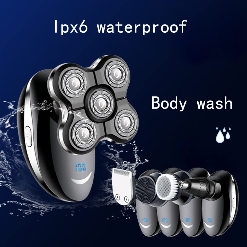 5-in-1 Rechargeable Electric Razor for Men - Waterproof Shaver, Beard Trimmer, Nose Hair & Bald Head Clipper - Perfect for Travel, Home & Gym Use