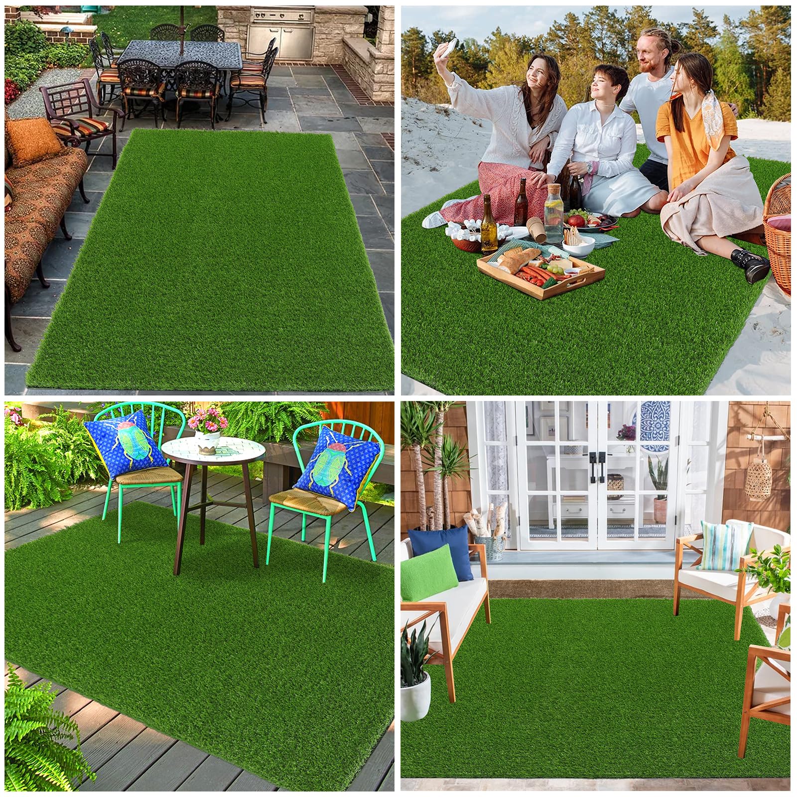 Bsmathom 4x6Ft Artificial Grass Rug - Indoor Outdoor Synthetic Turf Mat with Drainage Holes for Patio, Balcony, Garden, Lawn & Landscape - Perfect for Home Decor, Pet Areas & Play Spaces