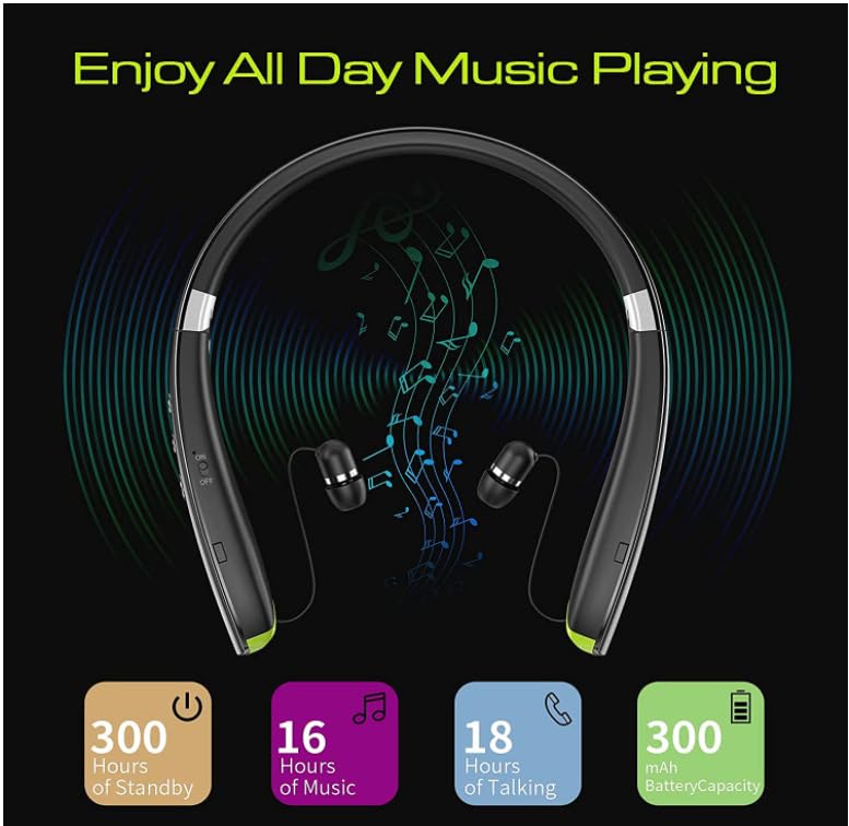 Wireless Bluetooth Neckband Headphones with Noise Cancelling, Magnetic Design, Retractable & Foldable - Perfect for Running, Gym, Workout & Travel (White)