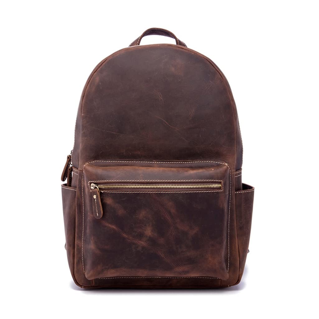Premium Men's Leather Backpack - Large Capacity Cowhide Laptop Backpack for Business, Travel & College (14 Inch, Brown) - Durable & Stylish Daypack for Work Commute & Weekend Adventures